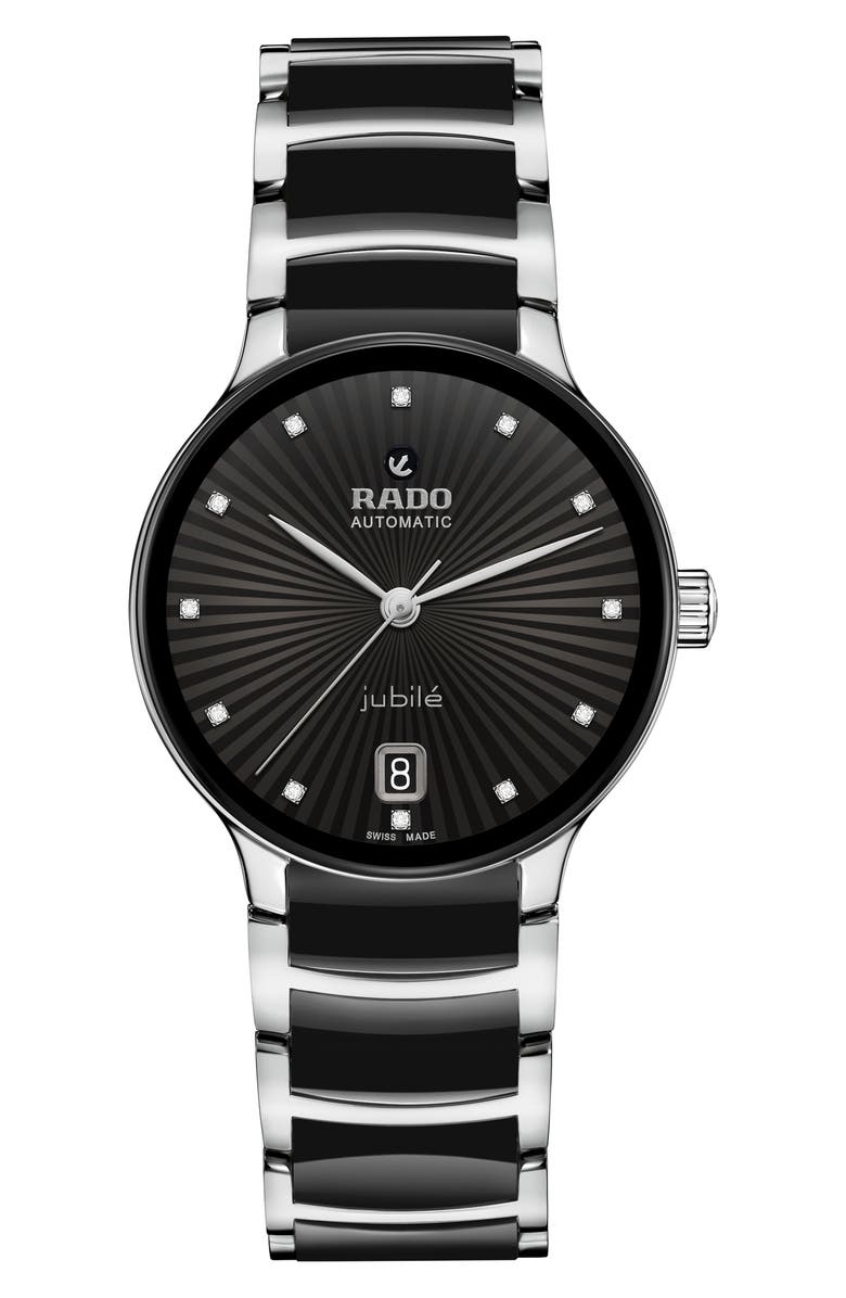 RADO Centrix Automatic Diamond Bracelet Watch, 35mm, Main, color, Black/ Silver
