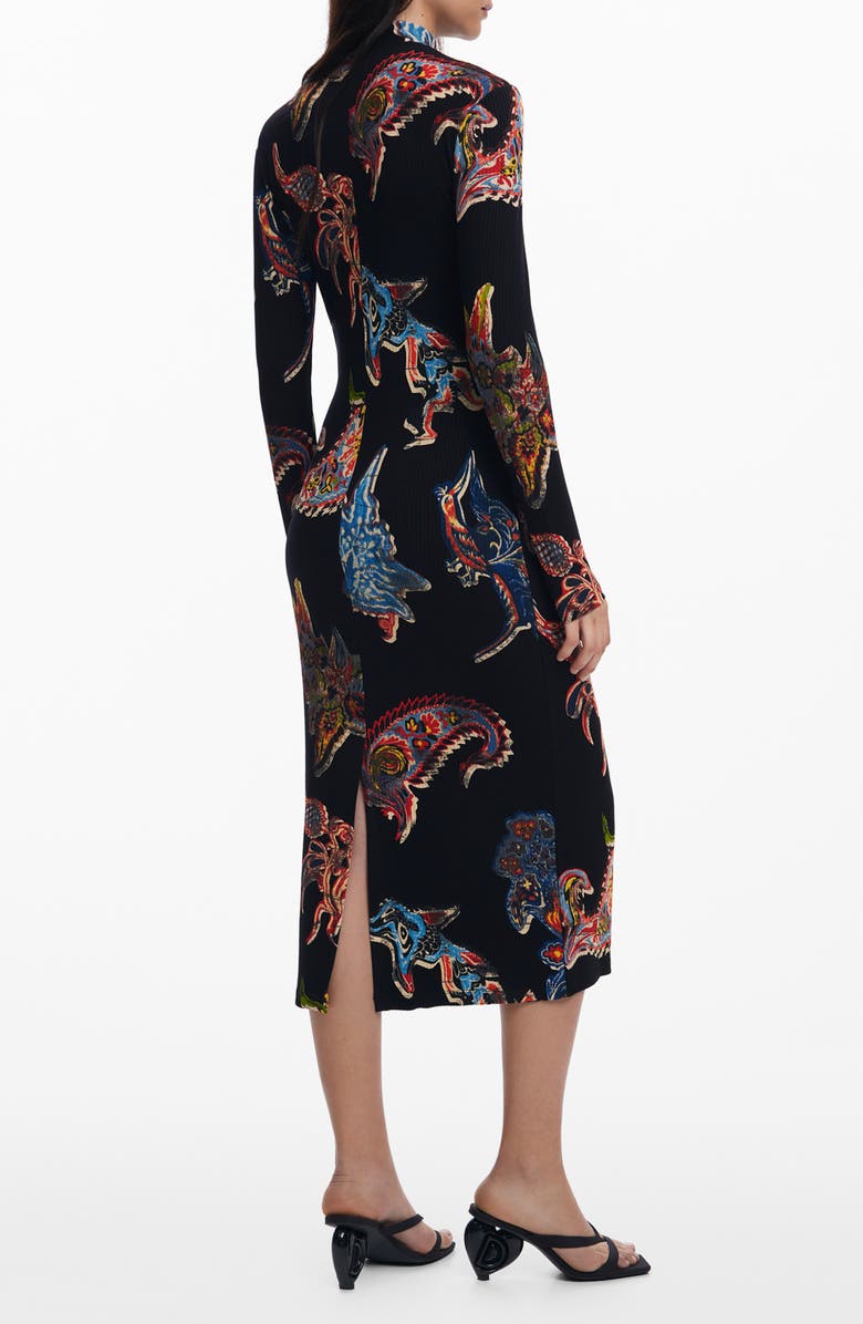 Desigual Abstract Print Long Sleeve Midi Dress, Alternate, color,