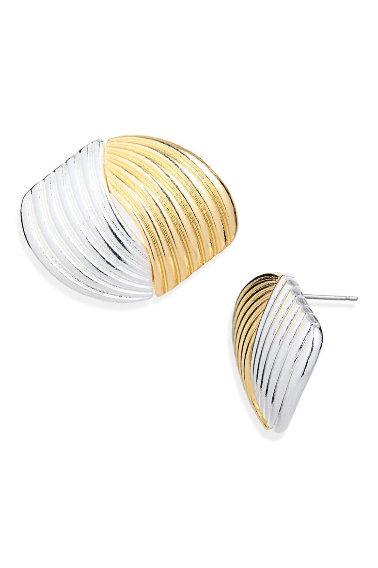 Two-Tone Button Earrings, Main, color, GOLD/ SILVER