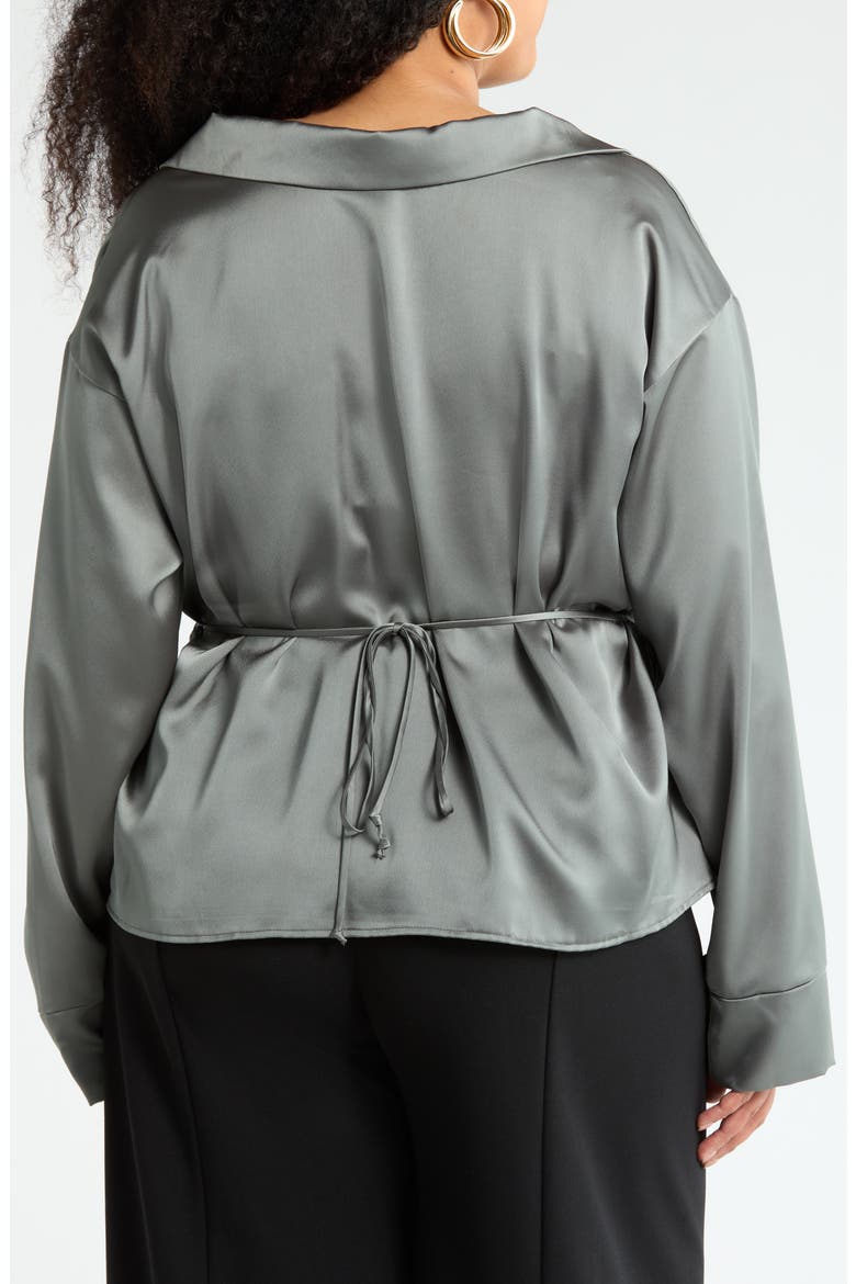 Faux Wrap Satin Top, Alternate, color, OLIVE