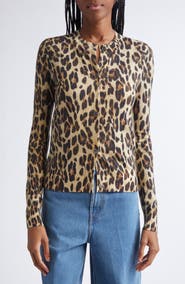 ST. JOHN Loepard Print Wool Cardigan