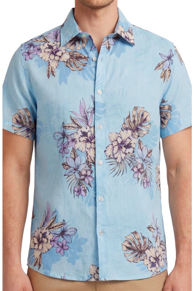 Exotic Floral Mens Linen Printed Shirt, Alternate, color, Exotic Floral Teal
