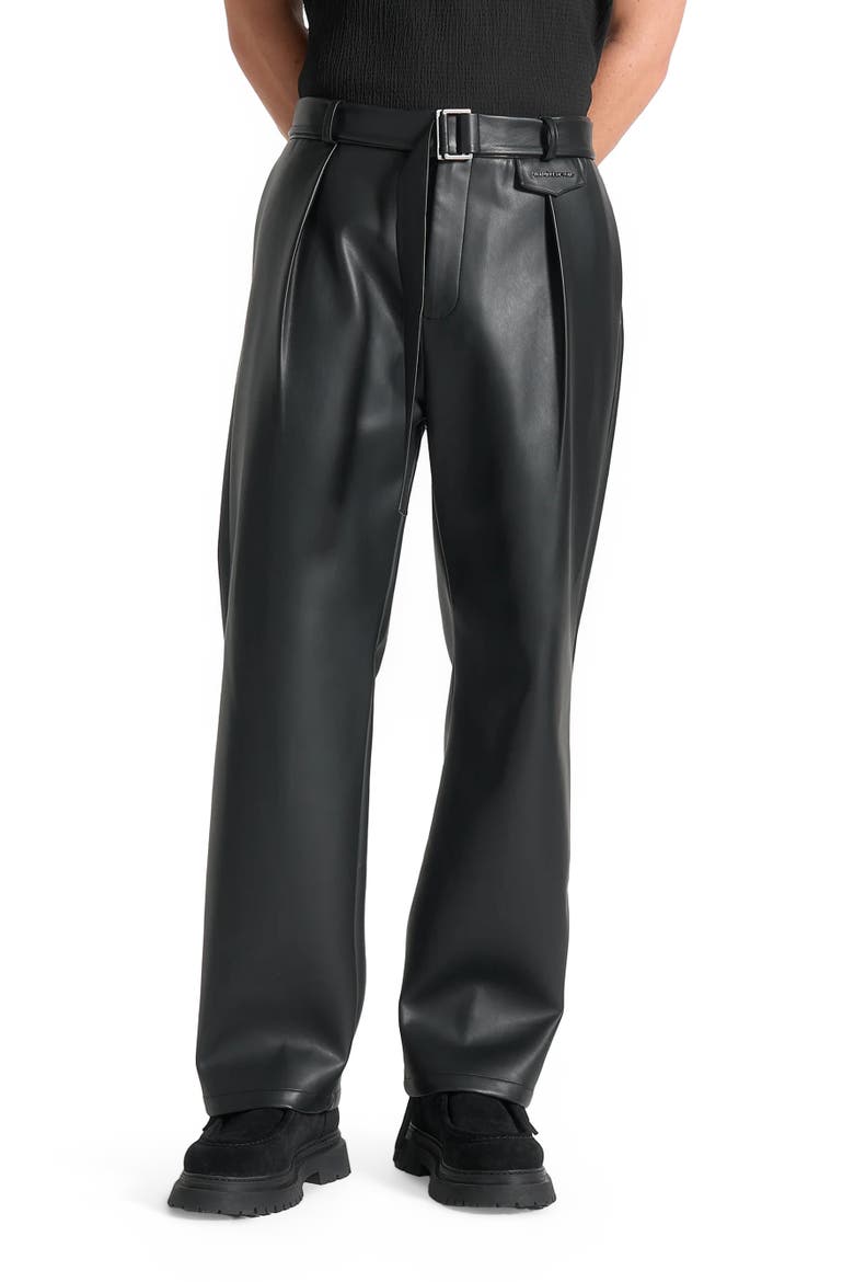 Serge Relaxed Fit Leather Pleated Trousers, Main, color, Black