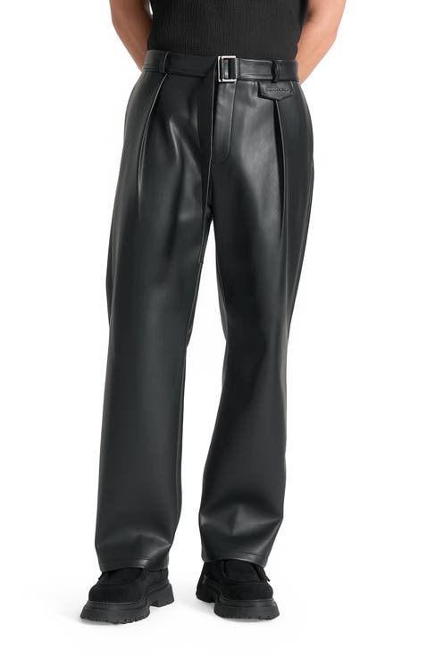 Serge Relaxed Fit Leather Pleated Trousers