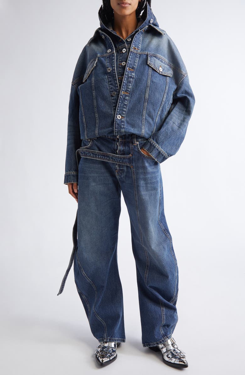 Jean Paul Gaultier Hooded Double Layer Denim Jacket, Alternate, color, Vintage Blue