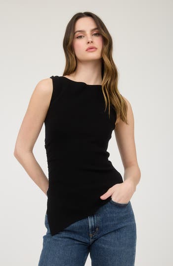 Asymmetric Gathered Knit Tank Top