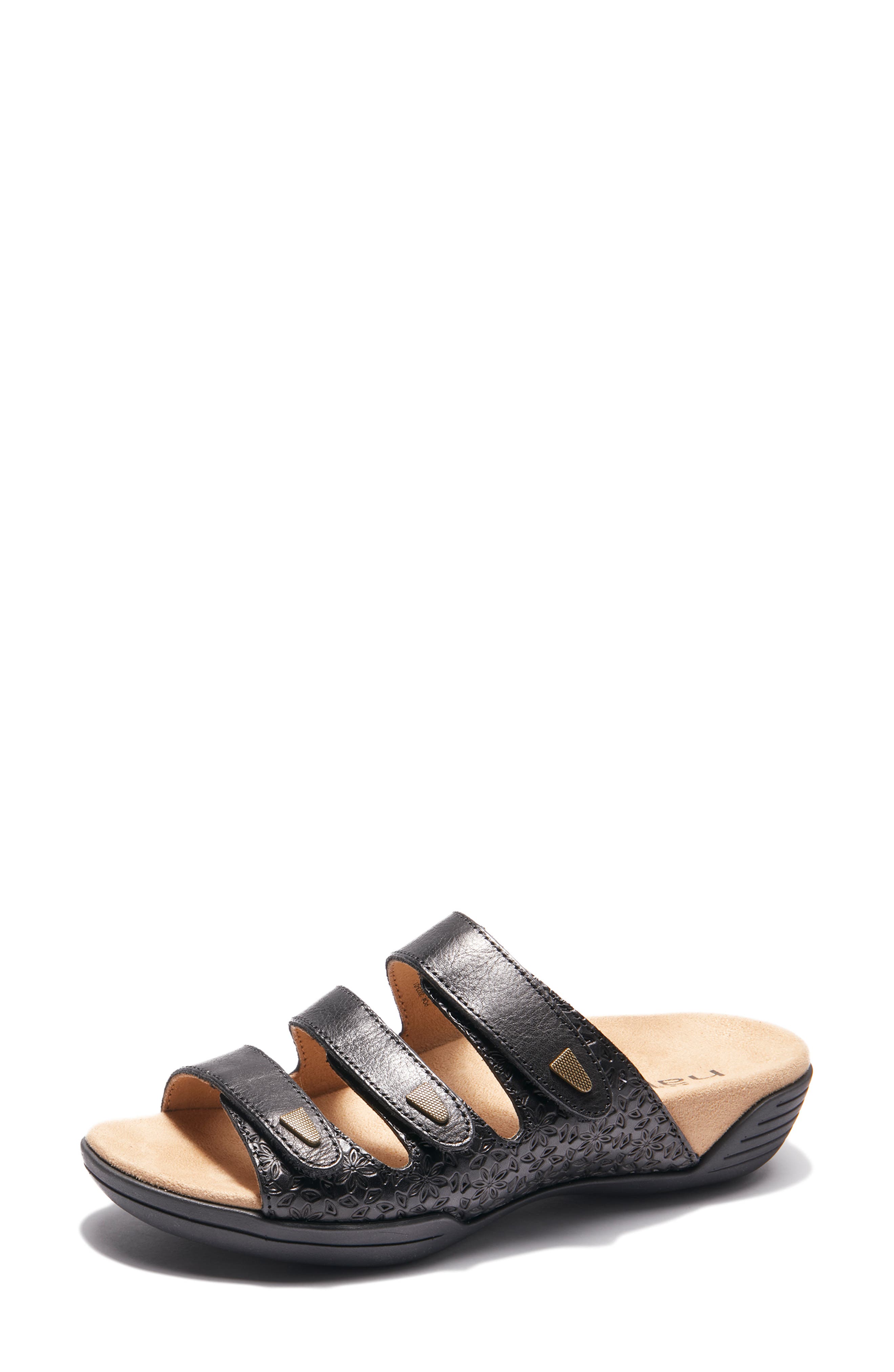 Hälsa Footwear Hälsa Delight Strappy Slide Sandal, Alternate, color, Black Waxed/ Embossed