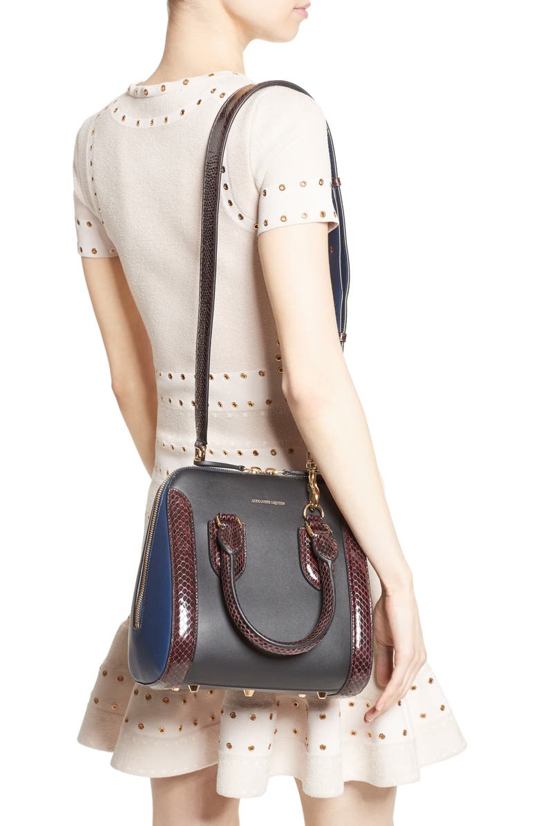 McQueen Alexander McQueen Medium Heroine Calfskin & Genuine Snakeskin Satchel, Alternate, color,