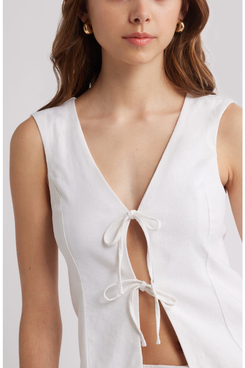 Tie Front Linen Blend Top, Alternate, color, WHITE