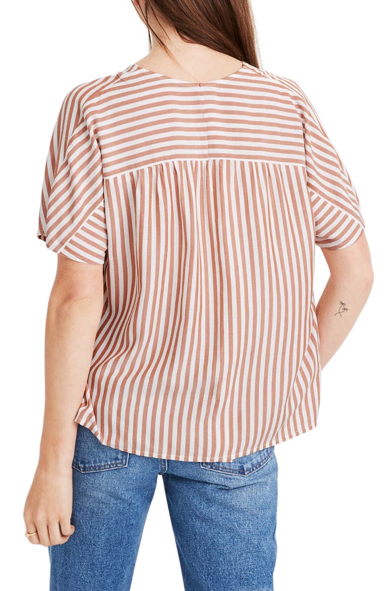 Madewell Stripe V-Neck Peplum Popover Top, Alternate, color, 