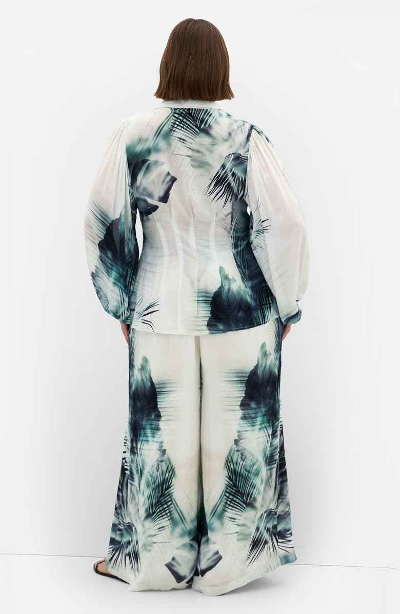 City Chic Piper Palm Print Button-Up Shirt, Alternate, color, Shadow Palm