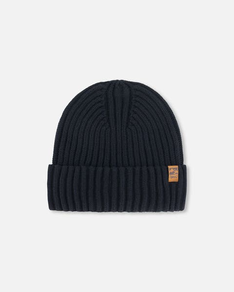Kids Unisex Cuffed Knit Hat Black