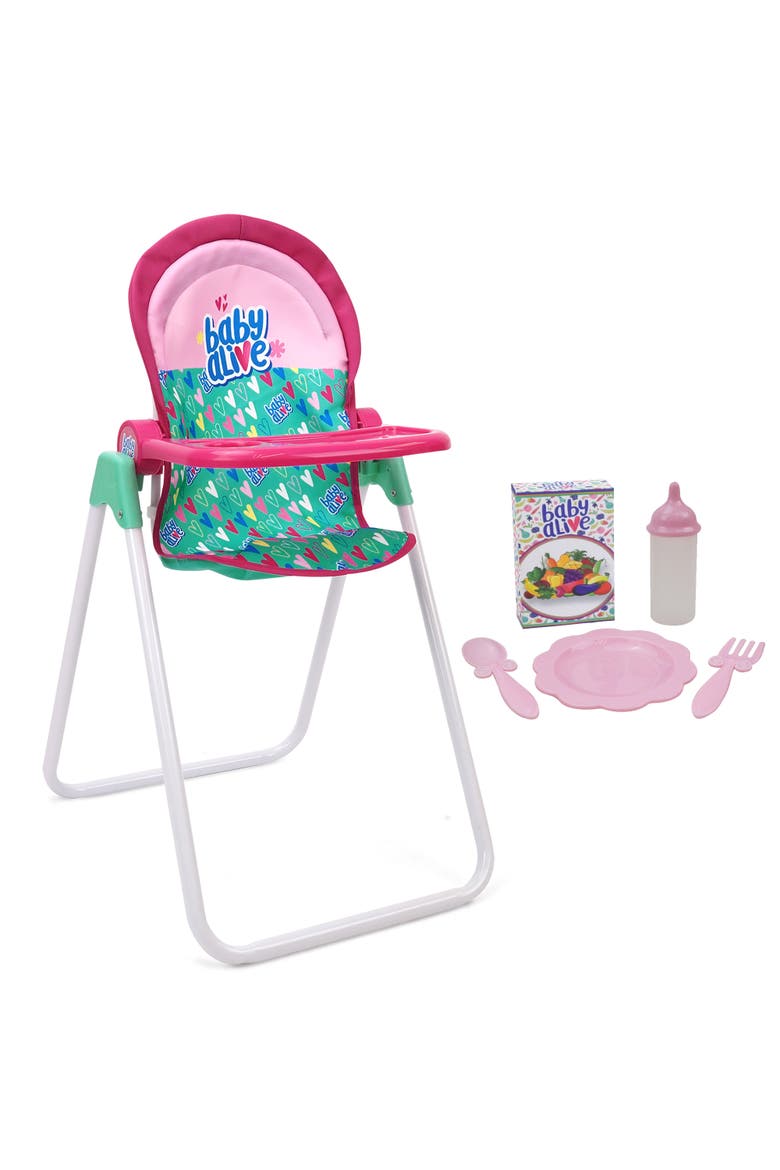 Doll Highchair Set Green, Main, color, Multicolored