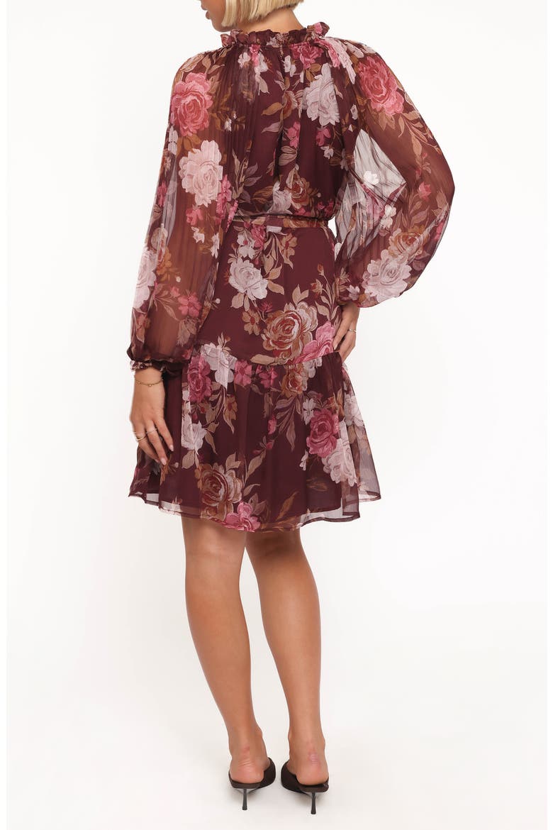 Hensley Floral Long Sleeve Chiffon Dress, Alternate, color, BURGUNDY BRANDY BLOOM