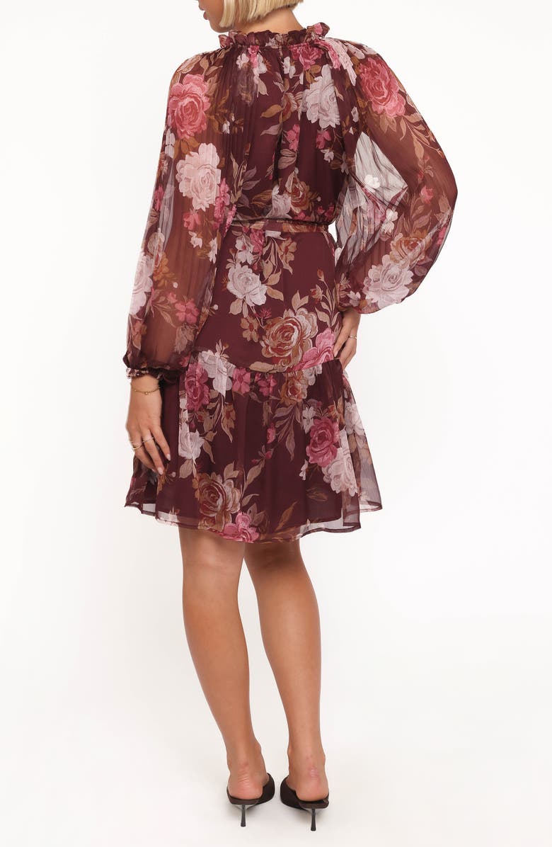 Petal & Pup Hensley Floral Long Sleeve Chiffon Dress, Alternate, color, Burgundy Brandy Bloom