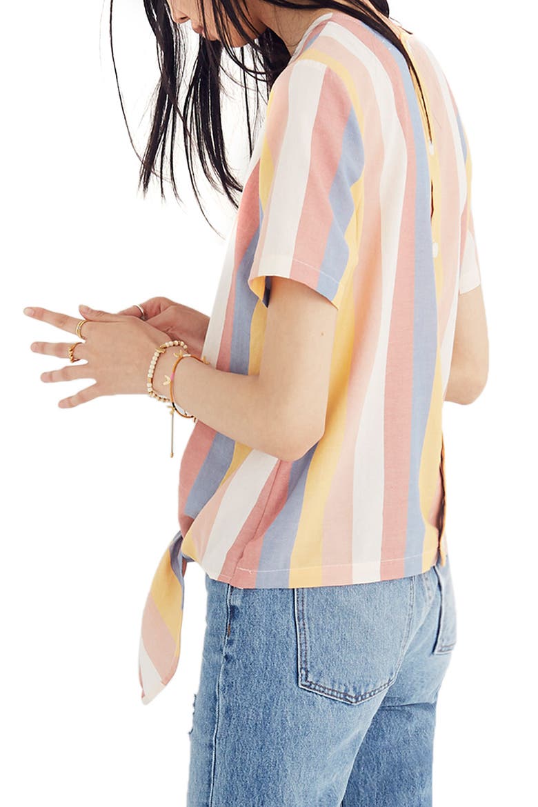 Sherbet Stripe Button Back Tie Tee, Alternate, color, ANTIQUE CORAL