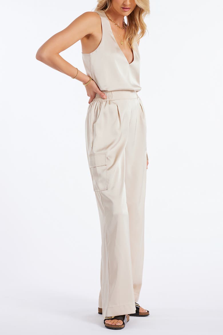 Pull-On Satin Cargo Pant, Alternate, color, Sand