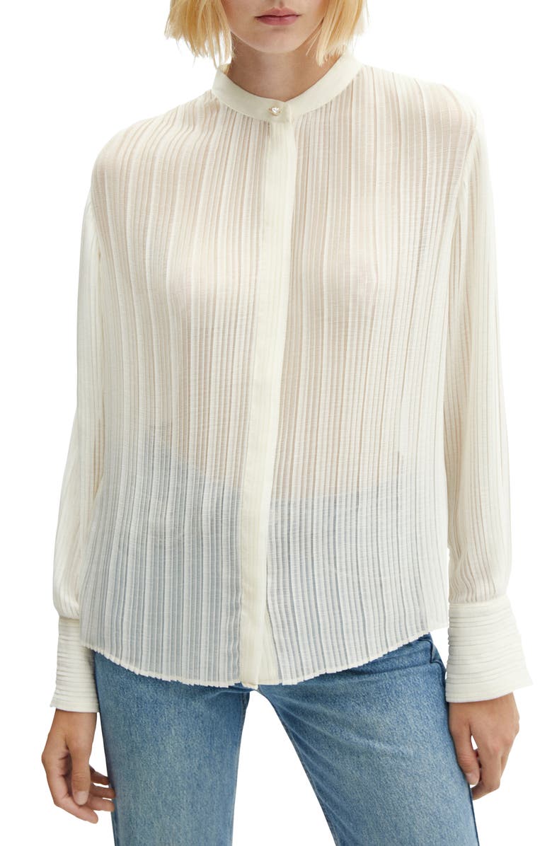 MANGO Semisheer Plissé Button-Up Shirt, Main, color, 