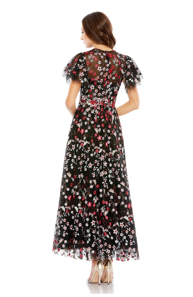 Mac Duggal Embellished Butterfly Tea Length A Line Dress, Alternate, color, Black Multi