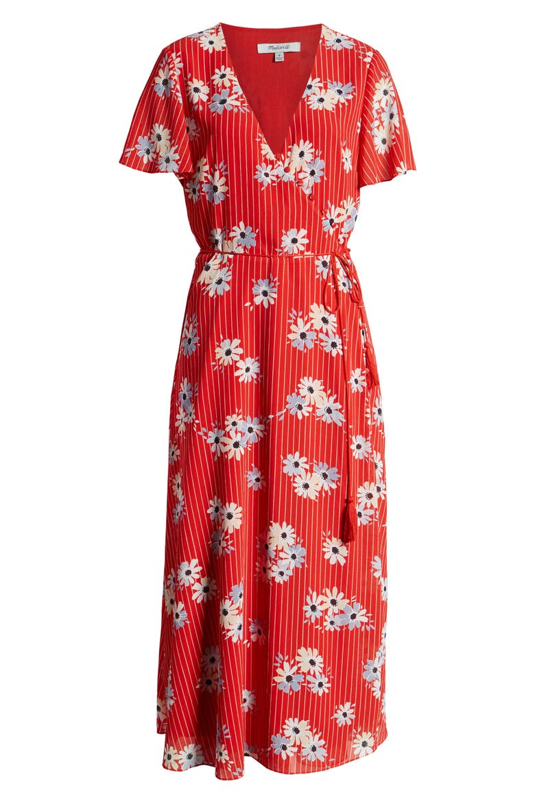 Daisy Society Button Faux Wrap Dress, Alternate, color, RETRO STRIPE LIPSTICK RED