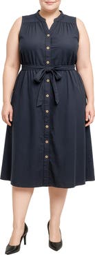 Standards & Practices Belted Sleeveless Cotton Shirtdress