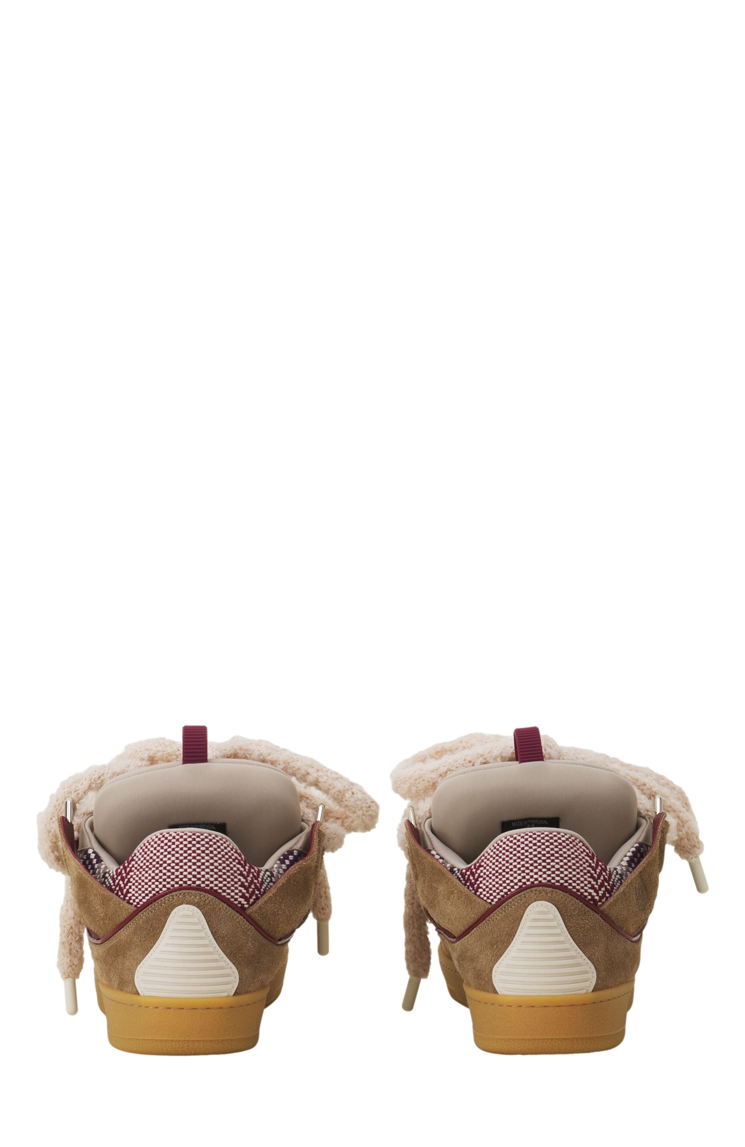 Lanvin Curb Suede Sneakers With Mesh Laces, Alternate, color, Beige