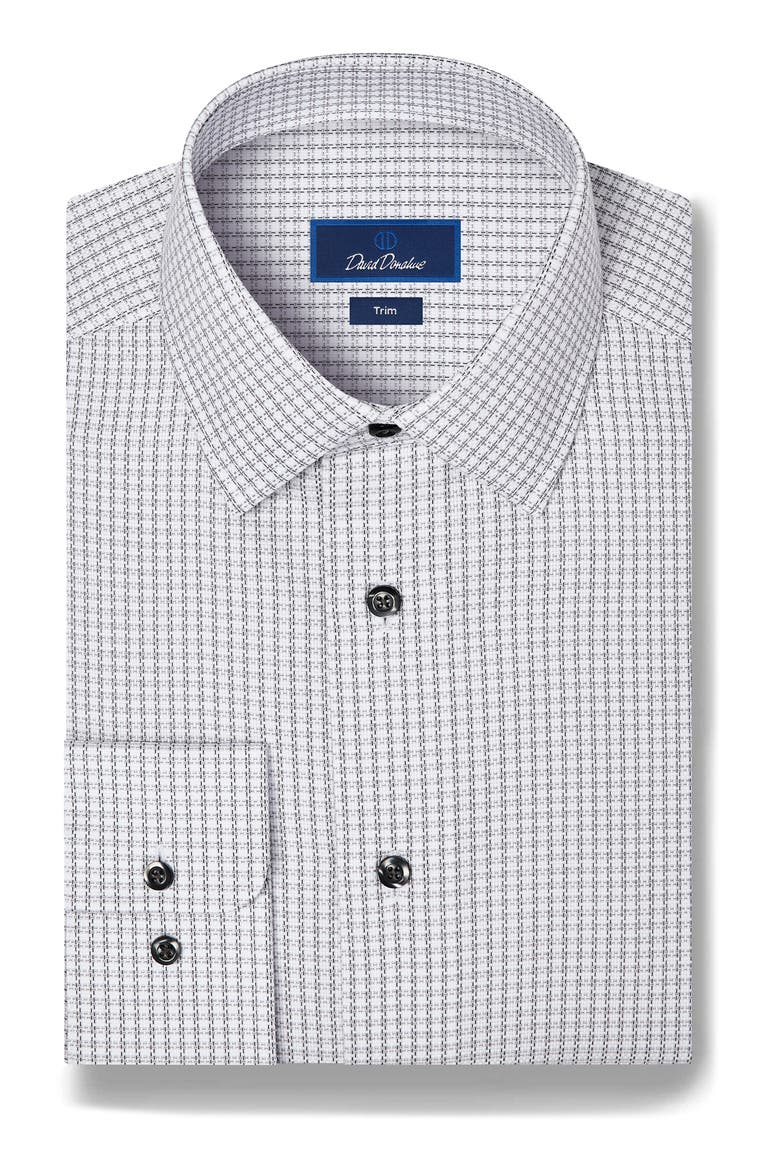 Trim Fit Textured Check Pima Cotton Dress Shirt, Main, color, WHITE/ CHARCOAL