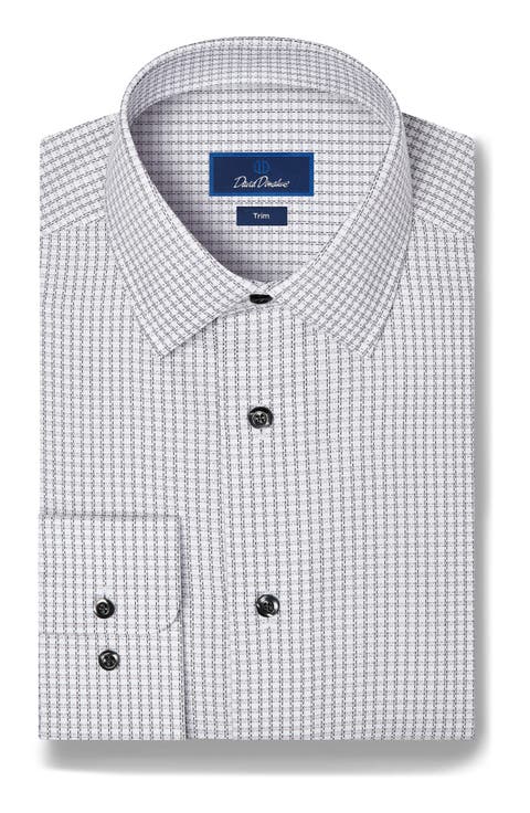 Trim Fit Textured Check Pima Cotton Dress Shirt