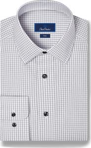 David Donahue Trim Fit Textured Check Pima Cotton Dress Shirt