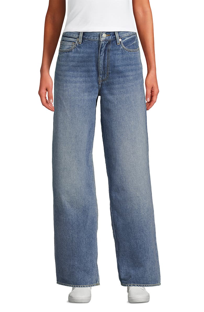Lands' End Rigid Denim Mid Rise Baggy Jeans, Alternate, color, Medium Ocean Blue Wash