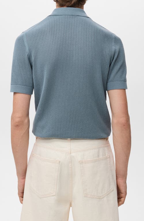 Mango Openwork Knit Cotton Polo In Blue