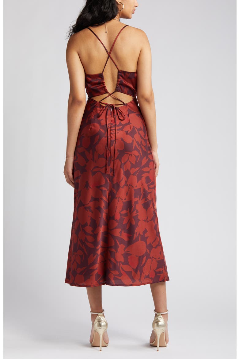 Amberlust Floral Satin Midi Dress, Alternate, color, BRONZE MULTI
