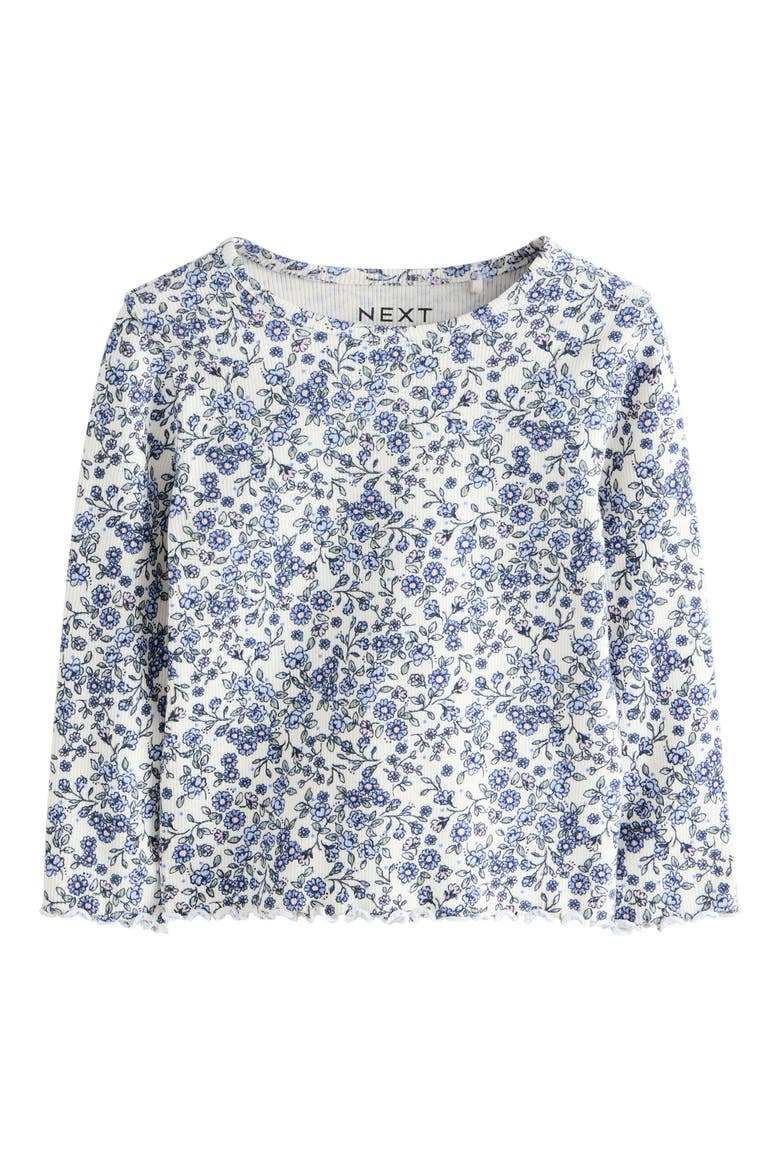 Kids' Ditsy Floral Long Sleeve Rib Top, Main, color, ECRU BLUE DITSY FLORAL