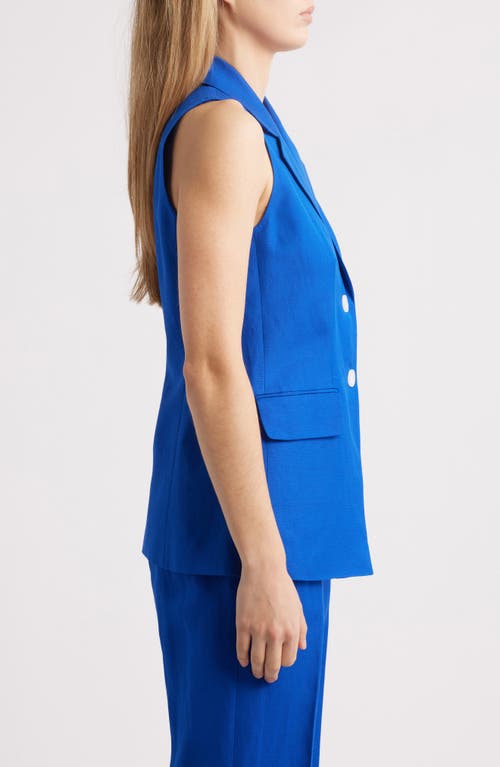 Anne Klein Womens Sleeveless Notched Collar Blazer High Rise Side Tab Pull On Pants In Santorini Blue