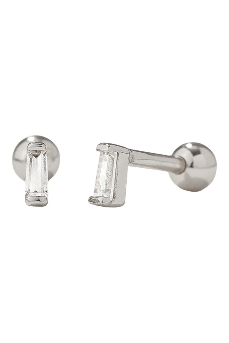 Cubic Zirconia Baguette Stud Earrings, Main, color, SILVER