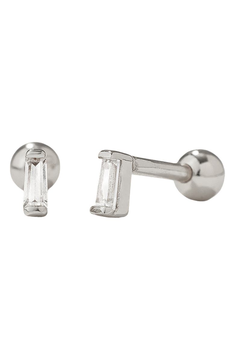 MADE BY MARY Cubic Zirconia Baguette Stud Earrings, Main, color, Silver