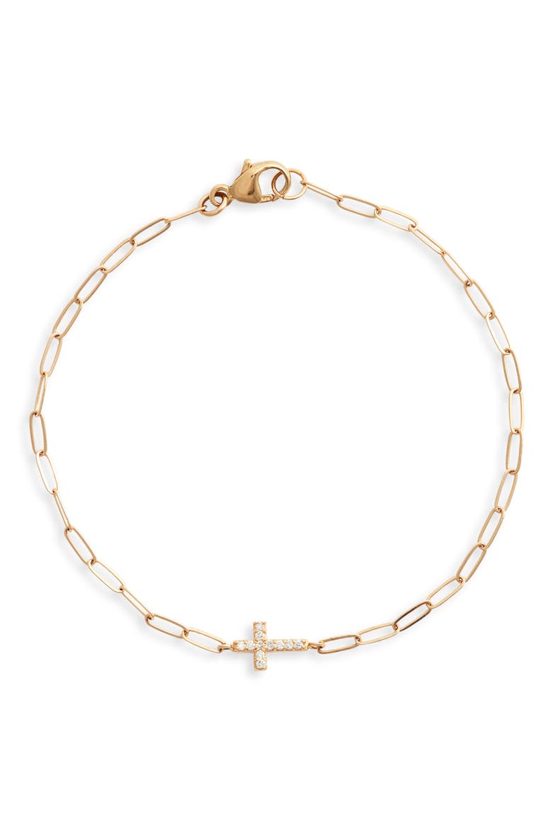 Love Letter Diamond Cross Pendant Bracelet, Main, color, YELLOW GOLD