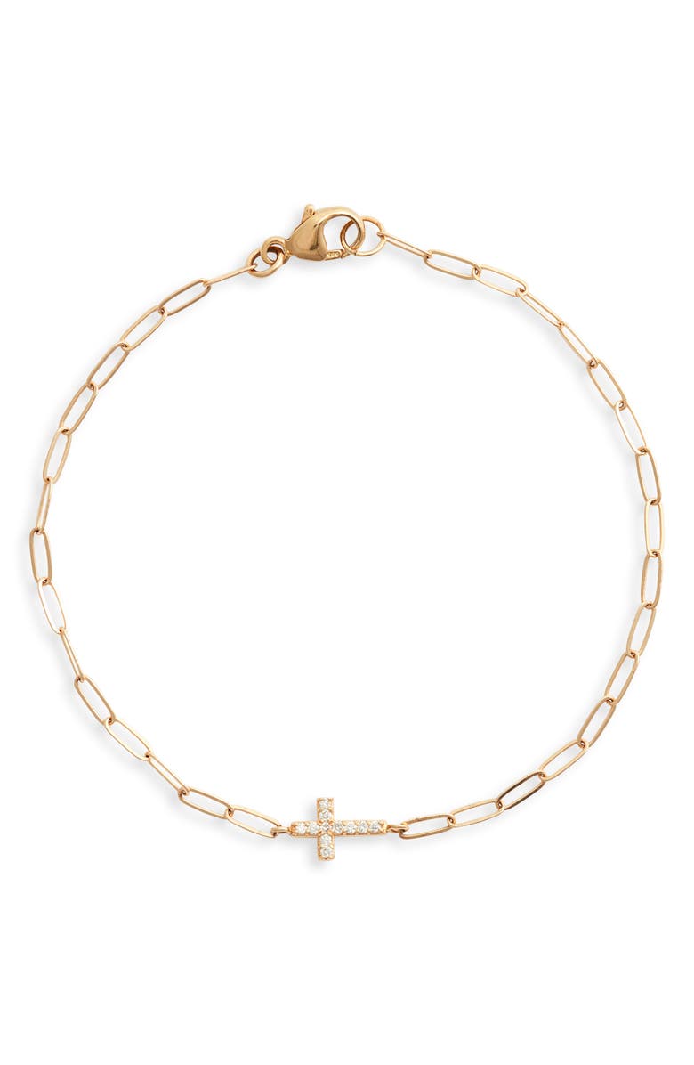 Anzie Love Letter Diamond Cross Pendant Bracelet, Main, color, Yellow Gold