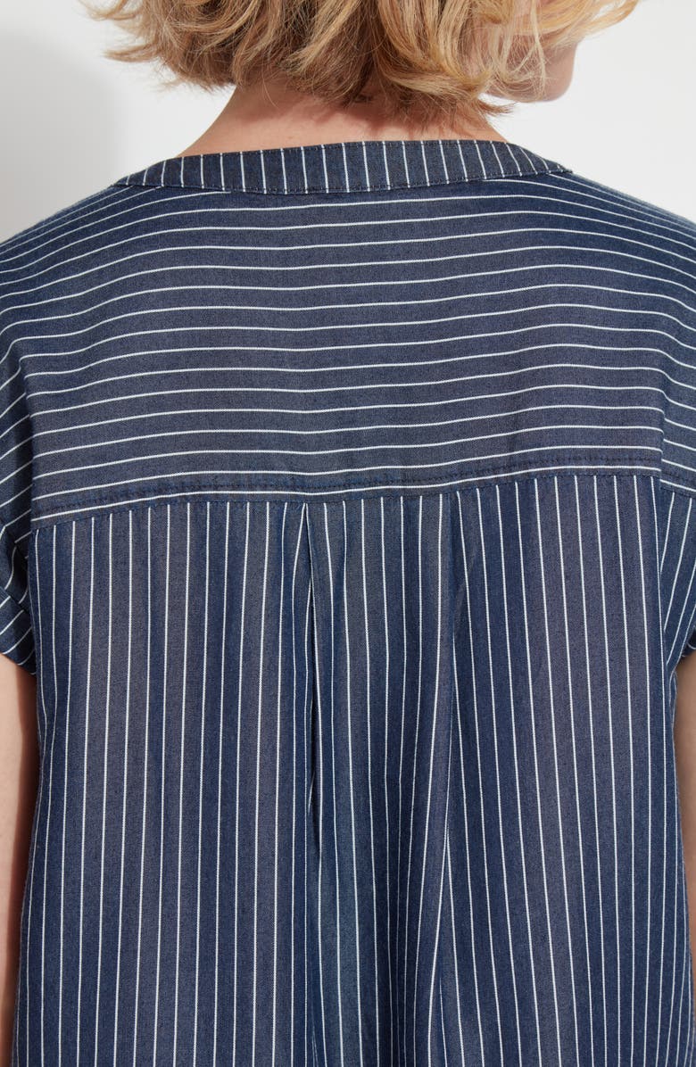 Lysse Delilah Pinstripe Popover Twill Top, Alternate, color, Indigo Ledger Stripe