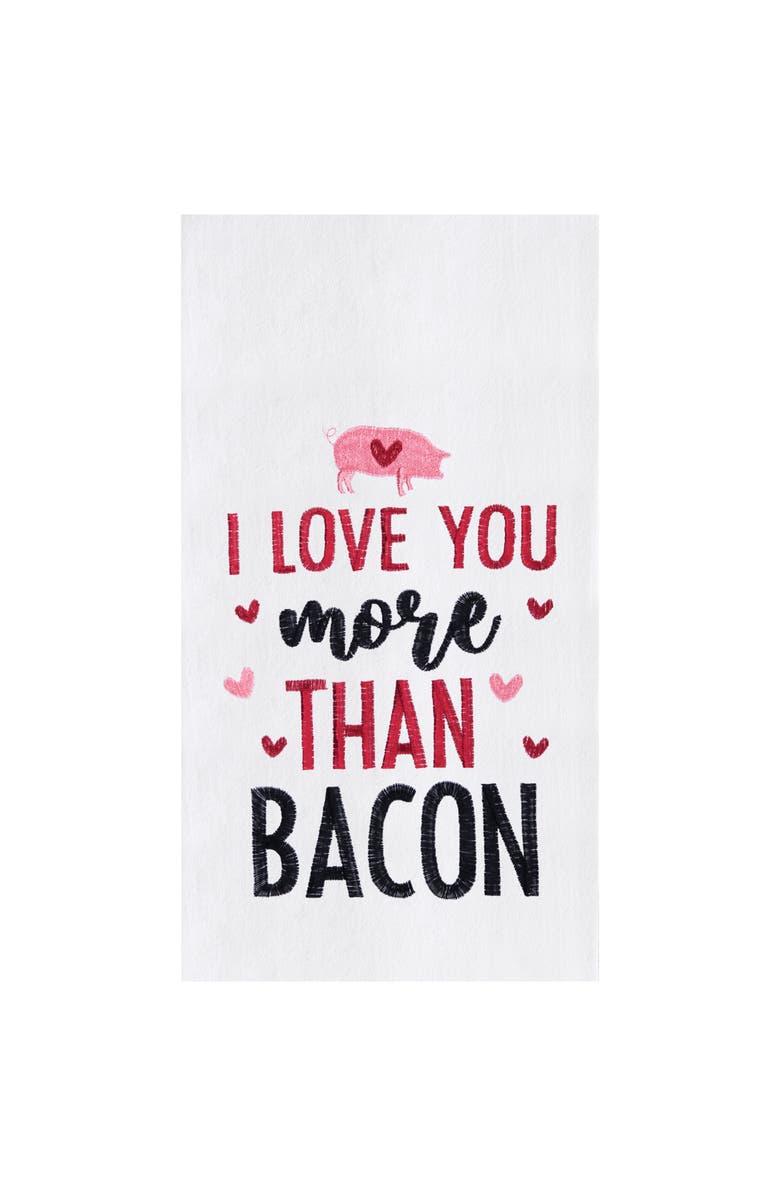 C&F Home "I Love You More Than Bacon" Piggy 100% Cotton Flour Sack Valentine's Day Dishtowel, Main, color, Red