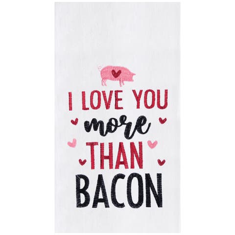 "I Love You More Than Bacon" Piggy 100% Cotton Flour Sack Valentine's Day Dishtowel