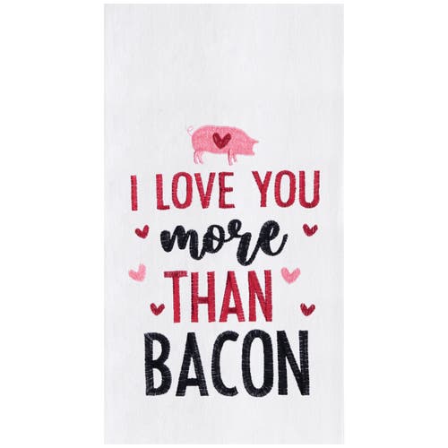 C & F Home C&f Home "i Love You More Than Bacon" Piggy 100% Cotton Flour Sack Valentine's Day Dishtowel In Multi