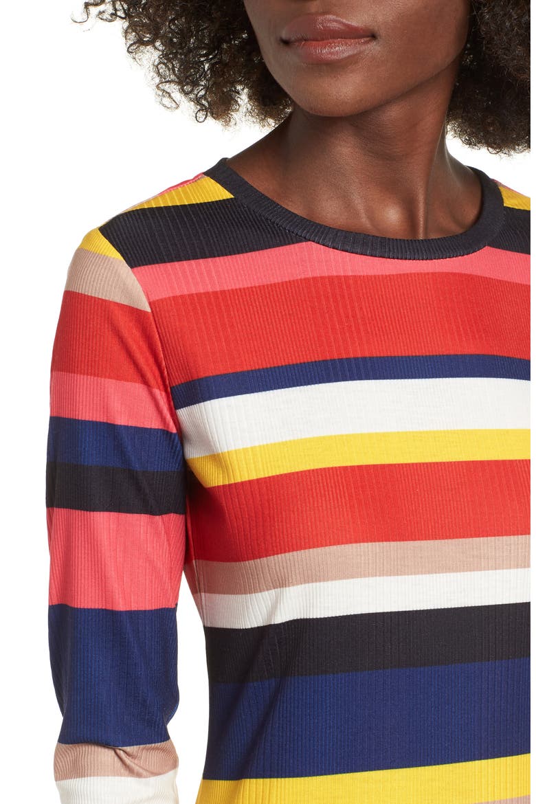 Rainbow Stripe Rib Knit Dress, Alternate, color, NAVY/ HOT PINK