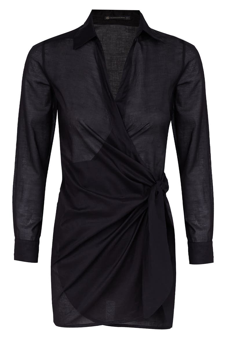 Lia Cotton Cover-Up Wrap Dress, Alternate, color, BLACK