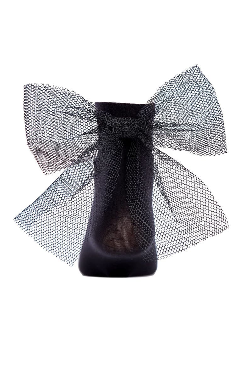 Microfiber Tulle Bow Anklet Socks, Alternate, color, Black