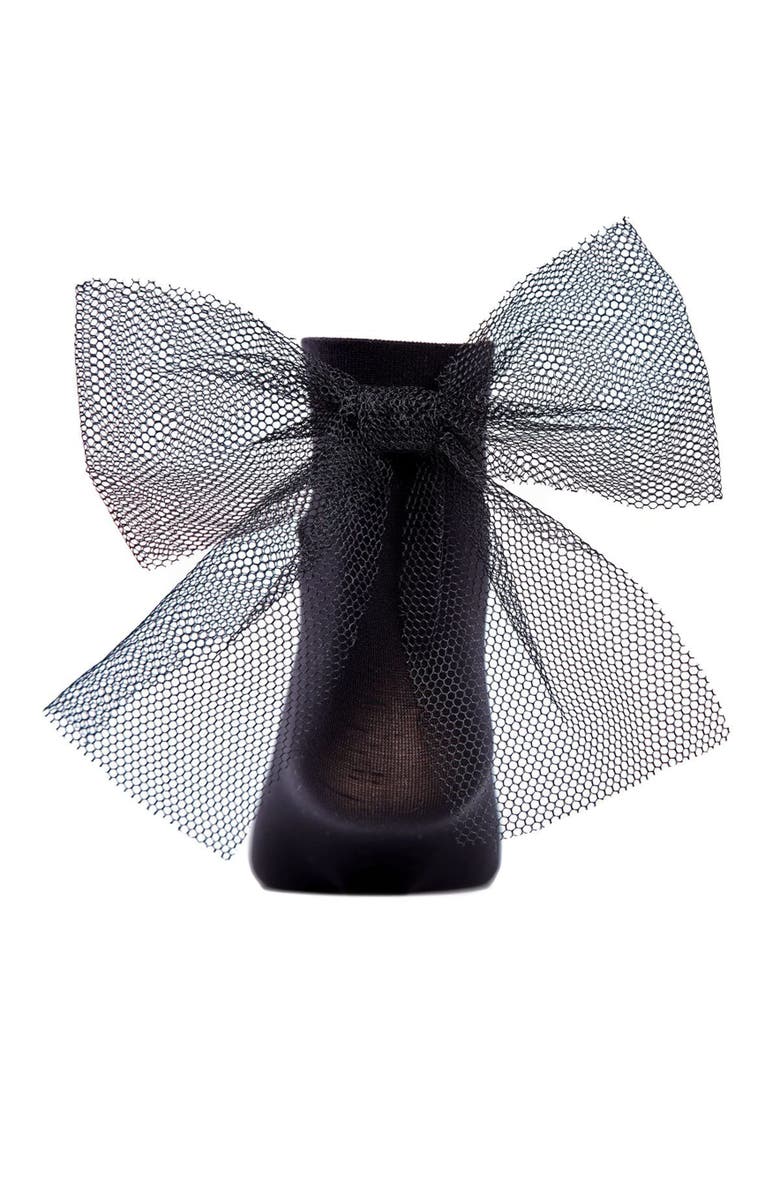 MeMoi Microfiber Tulle Bow Anklet Socks, Alternate, color, Black