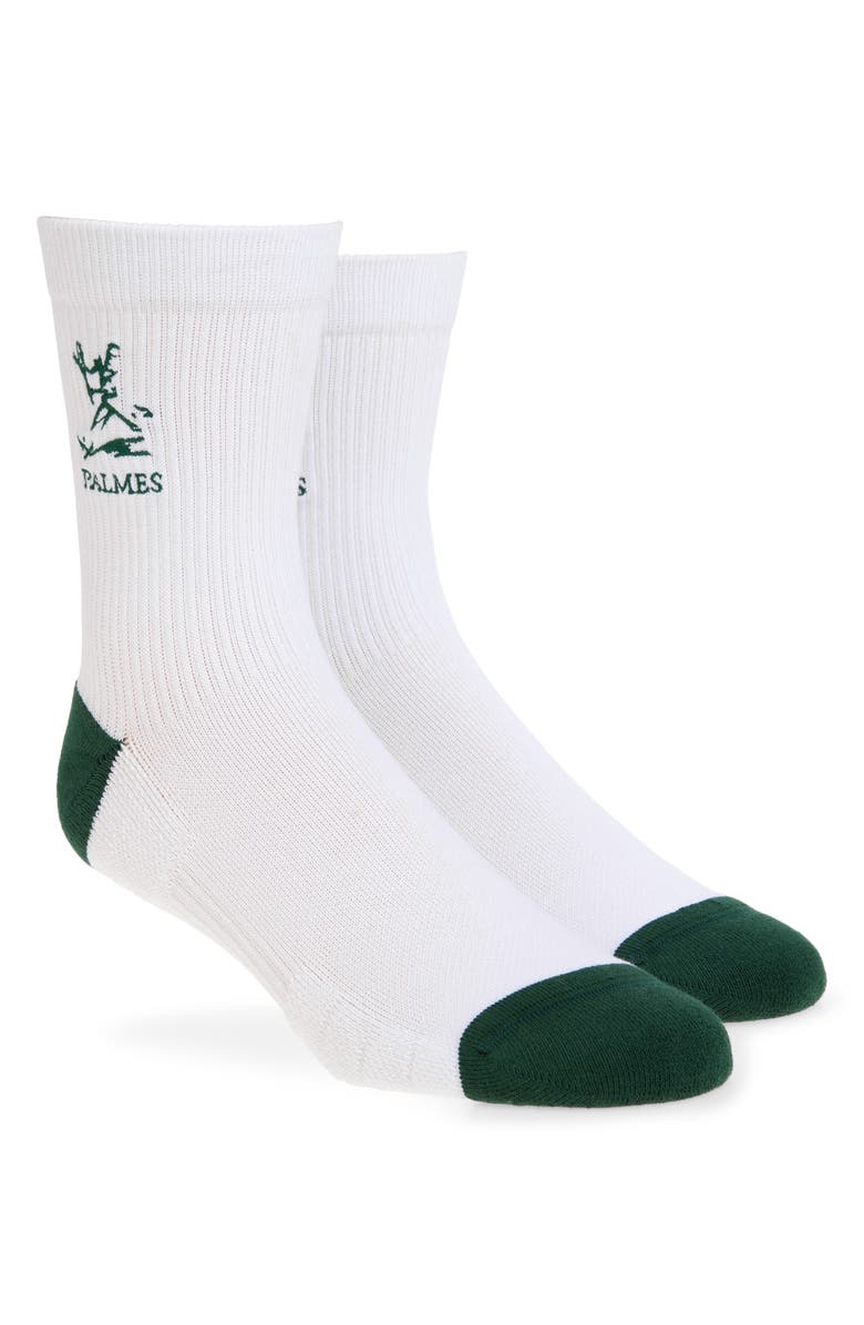 PALMES Contrast Logo Tennis Crew Socks, Main, color, White