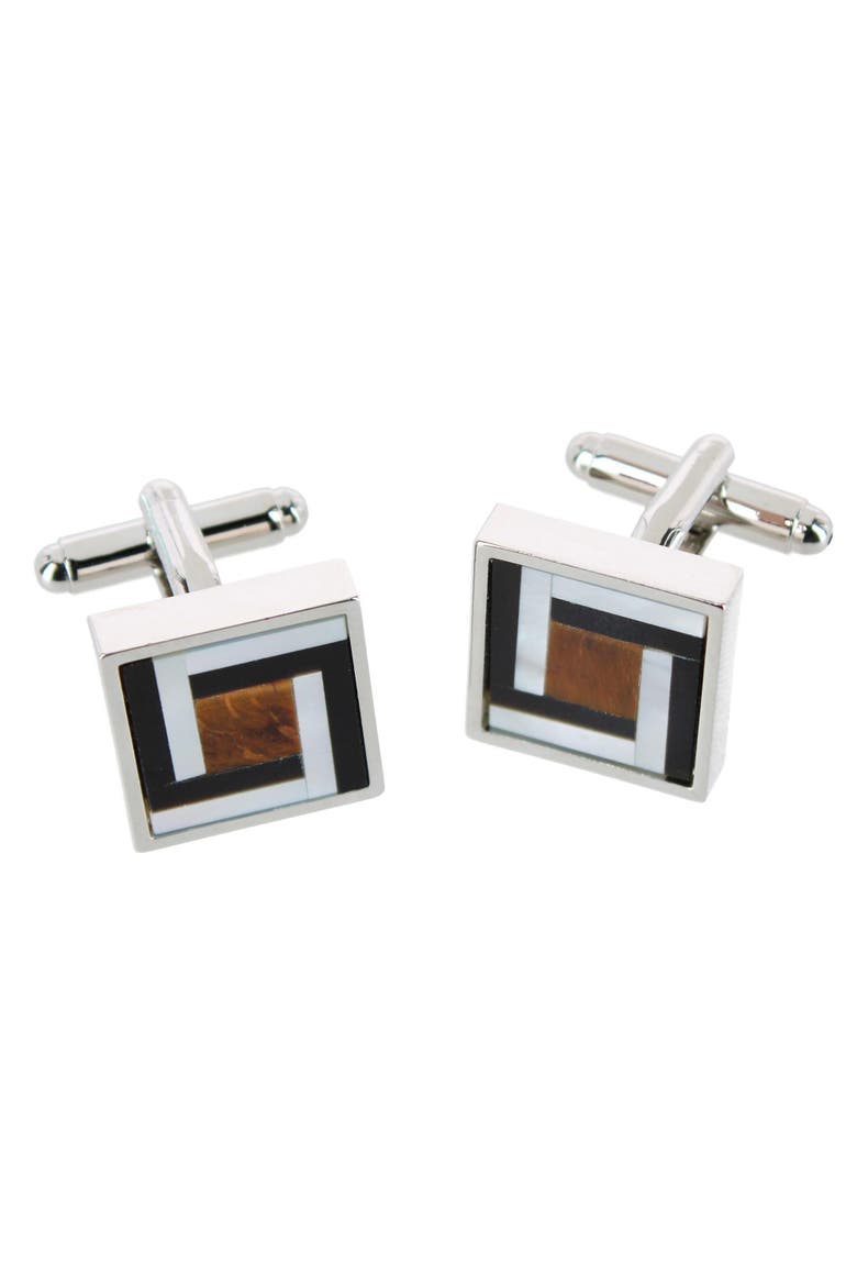 Dallas Square Joint Stone Cufflinks, Main, color, Silver