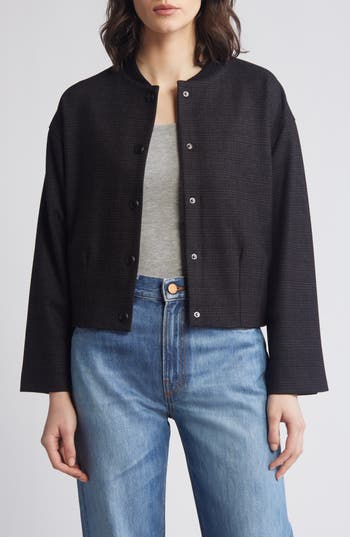 Wit & Wisdom Knit Bomber Jacket In Charcoal Indigo Multi