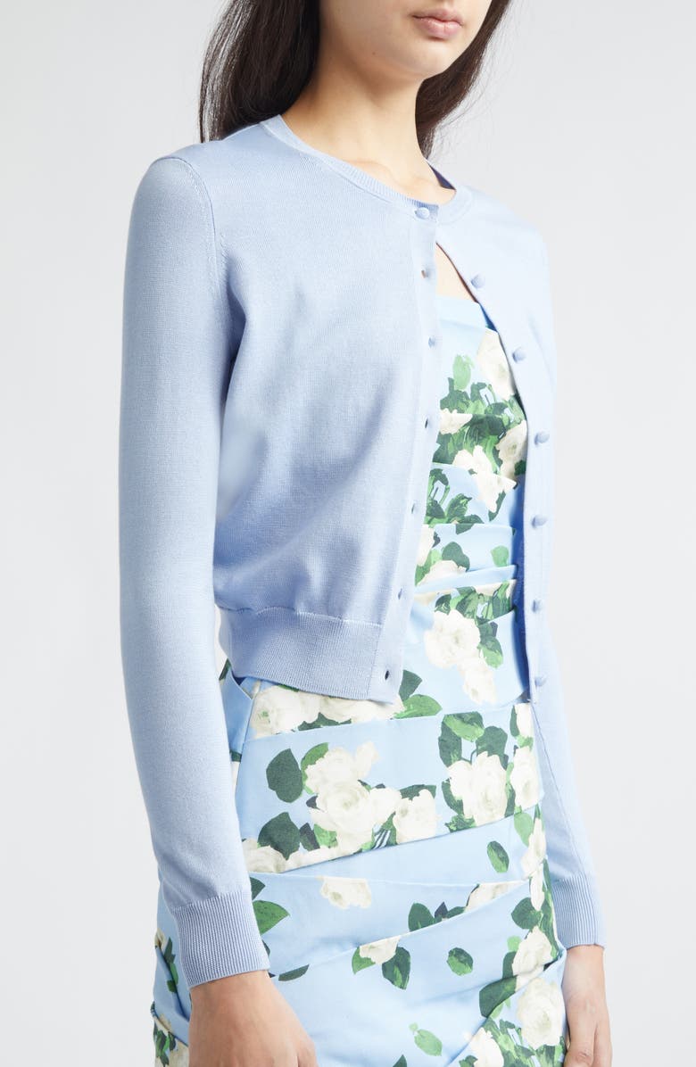 Carolina Herrera Silk & Cotton Crop Cardigan, Alternate, color, Cloudy Blue